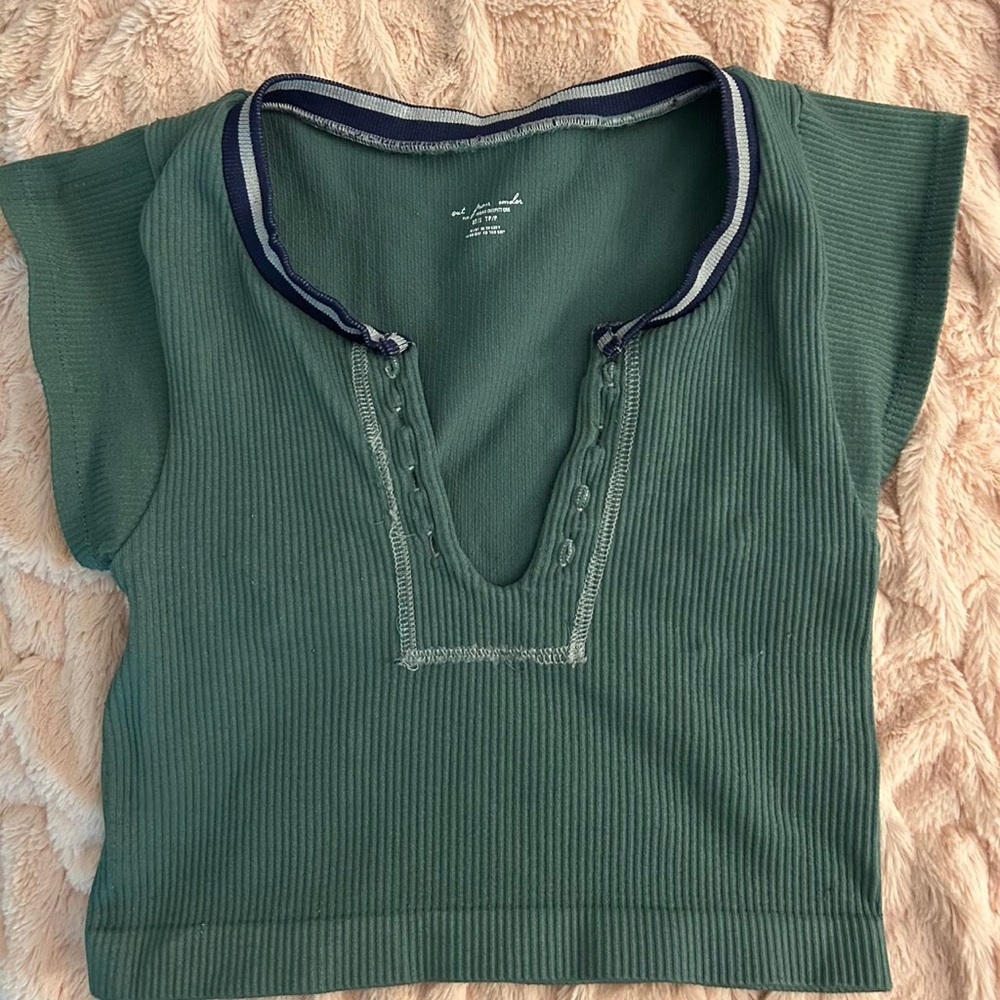Urban Outfitters Green Ribbed Crop Polo Top